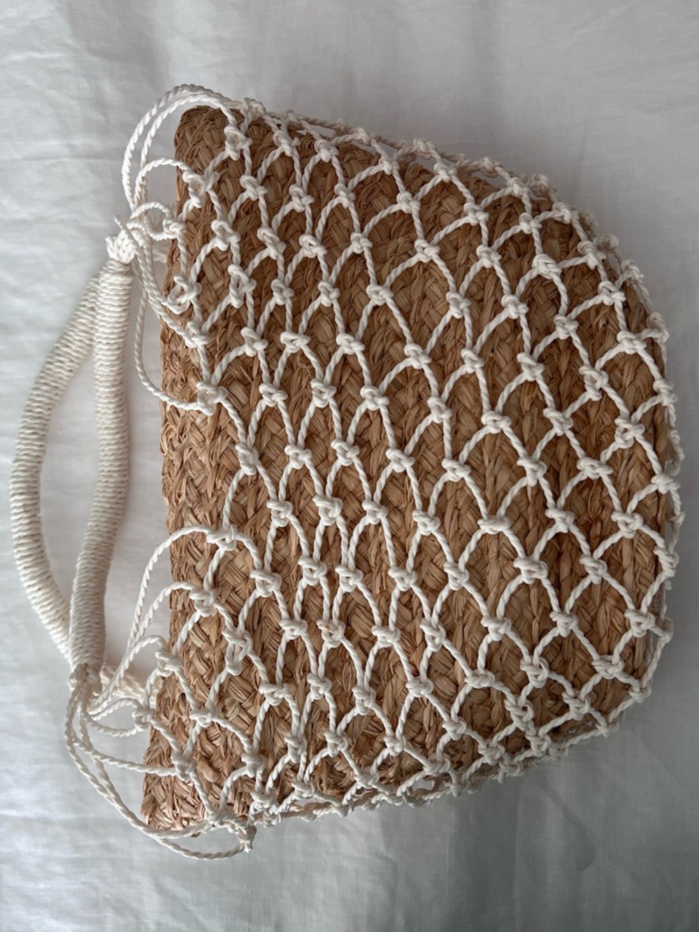 J. Crew Straw Shoulder Bag with Cream Knotted Net